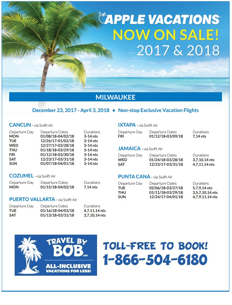 Apple Vacations 2018 NonStop Charter Schedule Travel By Bob